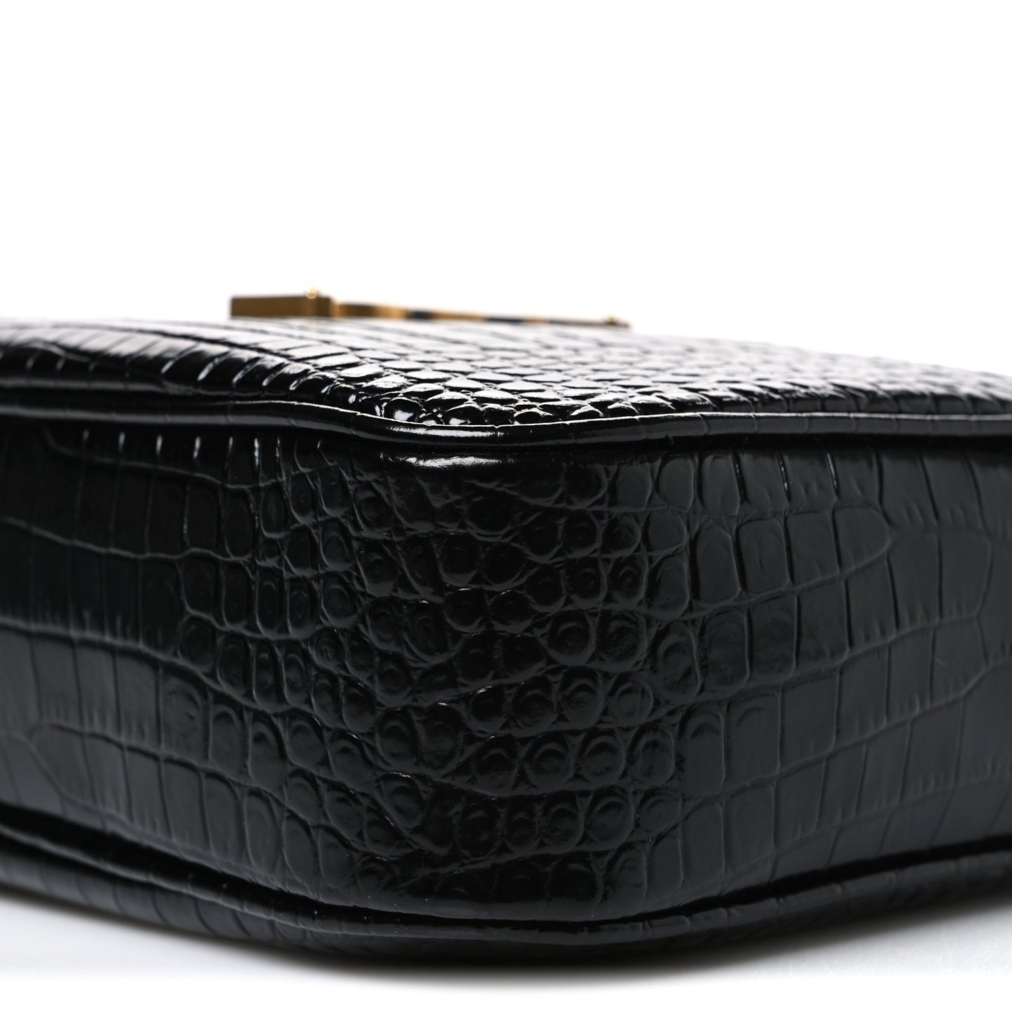 Patent Calfskin Crocodile Embossed Monogram Lou Camera Bag Black