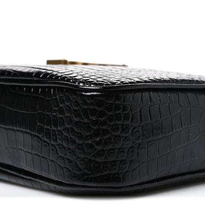 Saint Laurent Patent Calfskin Crocodile Embossed Monogram Lou Camera Bag Black 10 of 11
