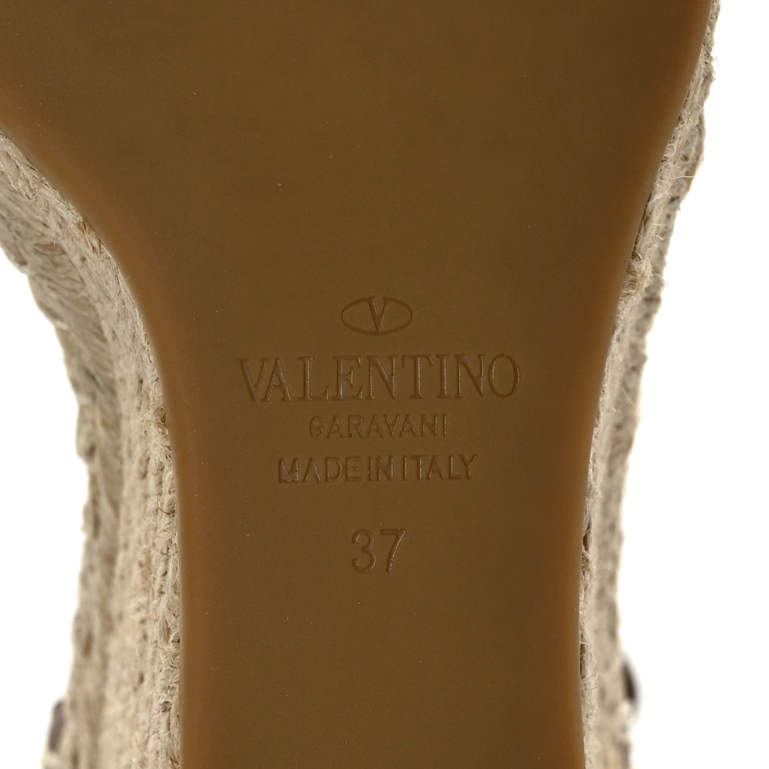 Valentino Garavani Grained Calfskin Rockstud Ankle Strap Espadrille 15/105mm Wedge Sandals 37 Poudre Natural 8 of 8