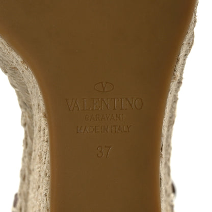 Valentino Garavani Grained Calfskin Rockstud Ankle Strap Espadrille 15/105mm Wedge Sandals 37 Poudre Natural 8 of 8
