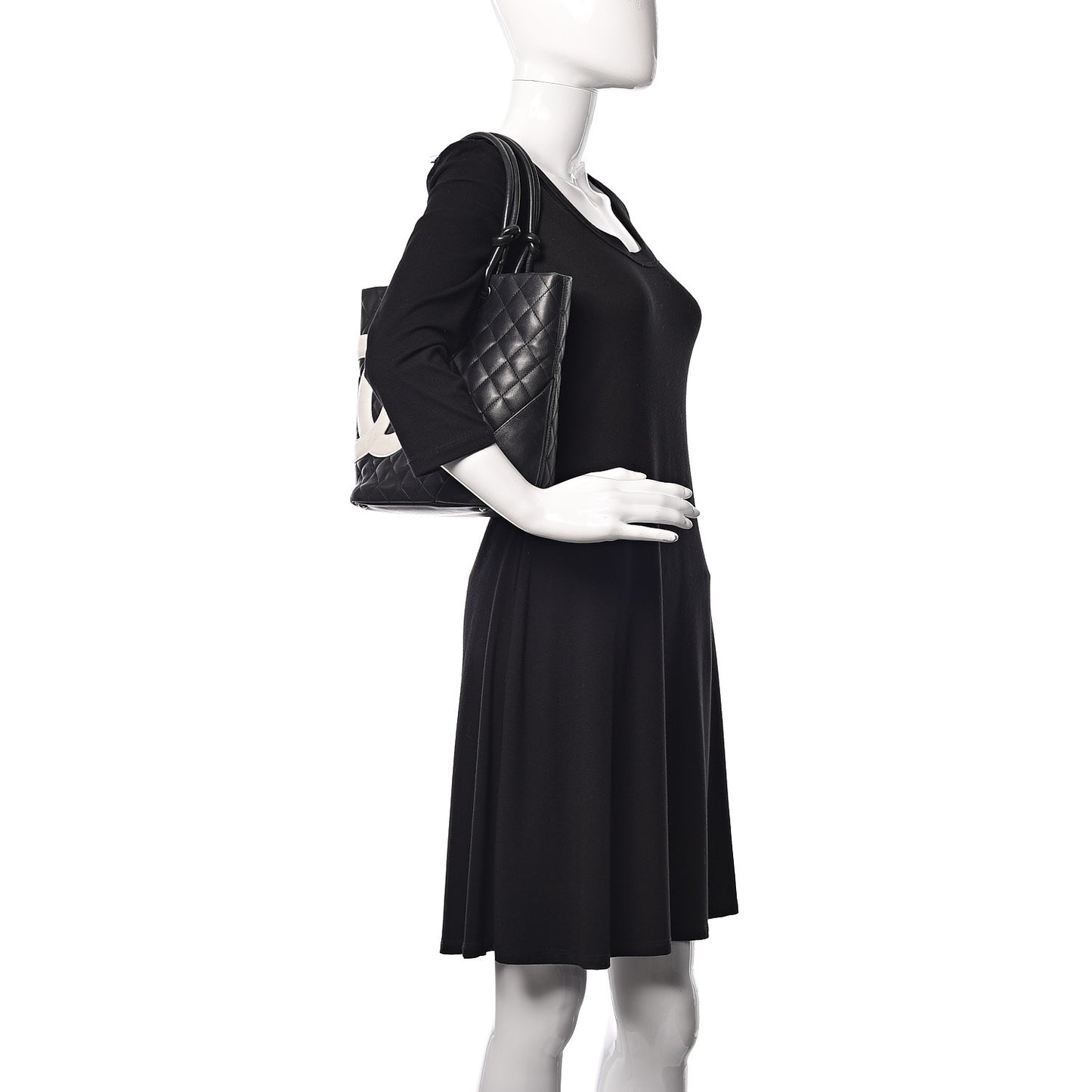 Calfskin Quilted Medium Cambon Tote Black White