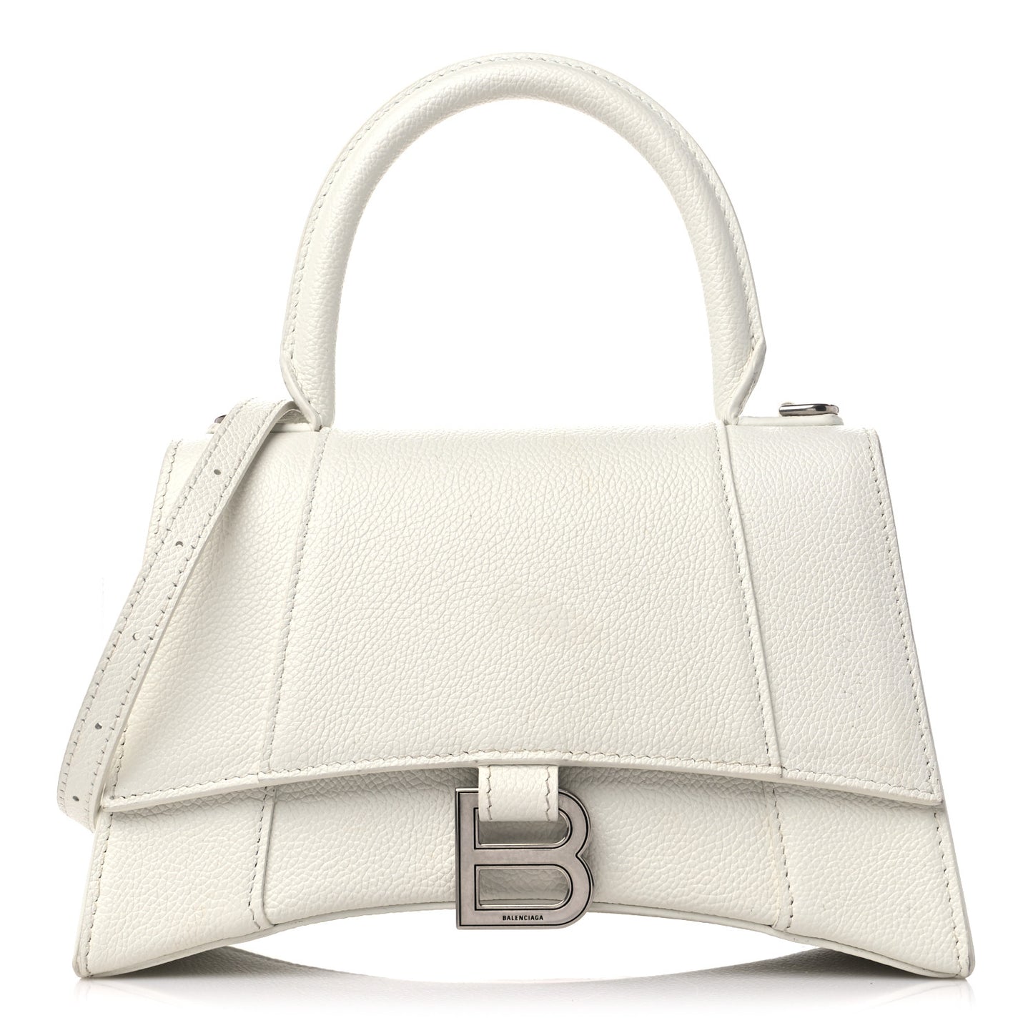 Grained Calfskin Small Hourglass Top Handle Bag White