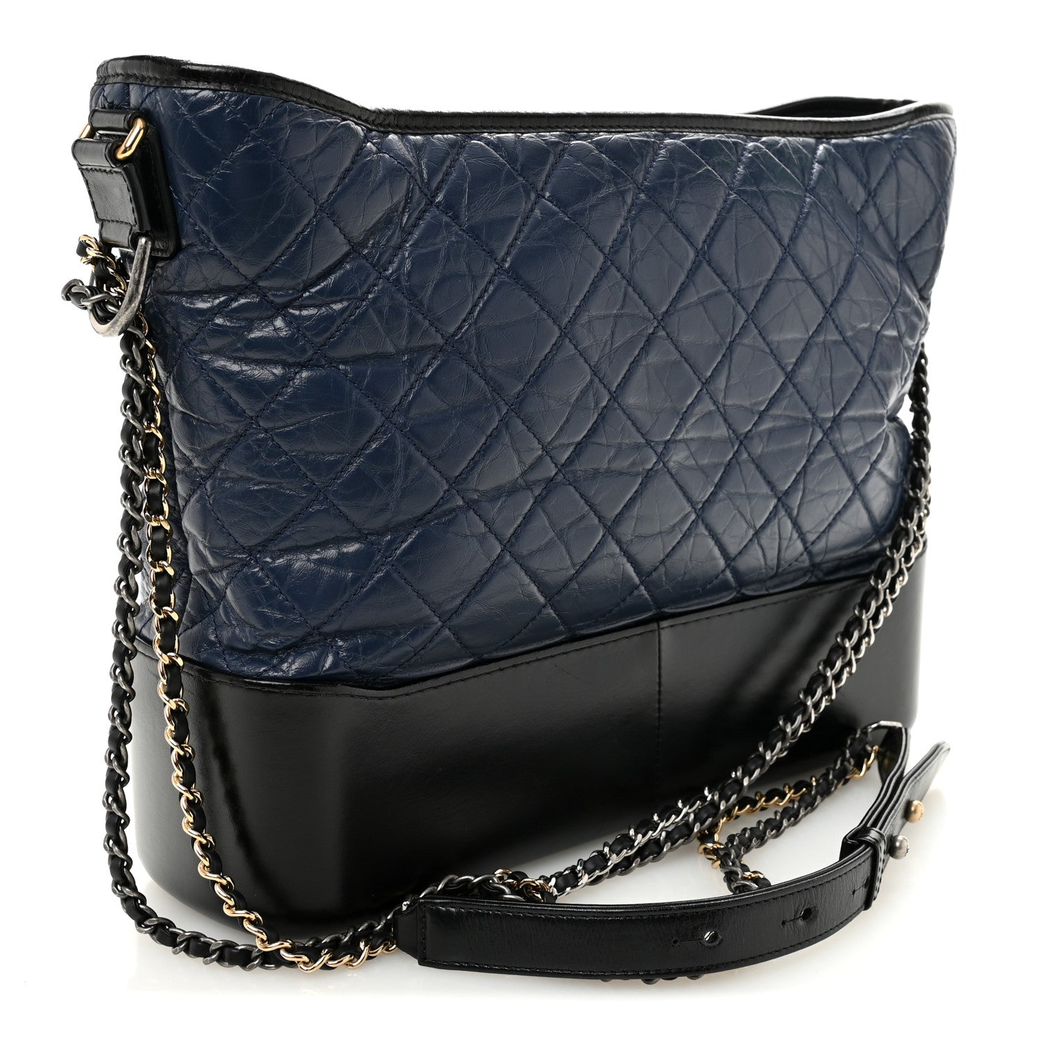 Chanel Aged Calfskin Quilted Large Gabrielle Hobo Navy Black 3 of 10