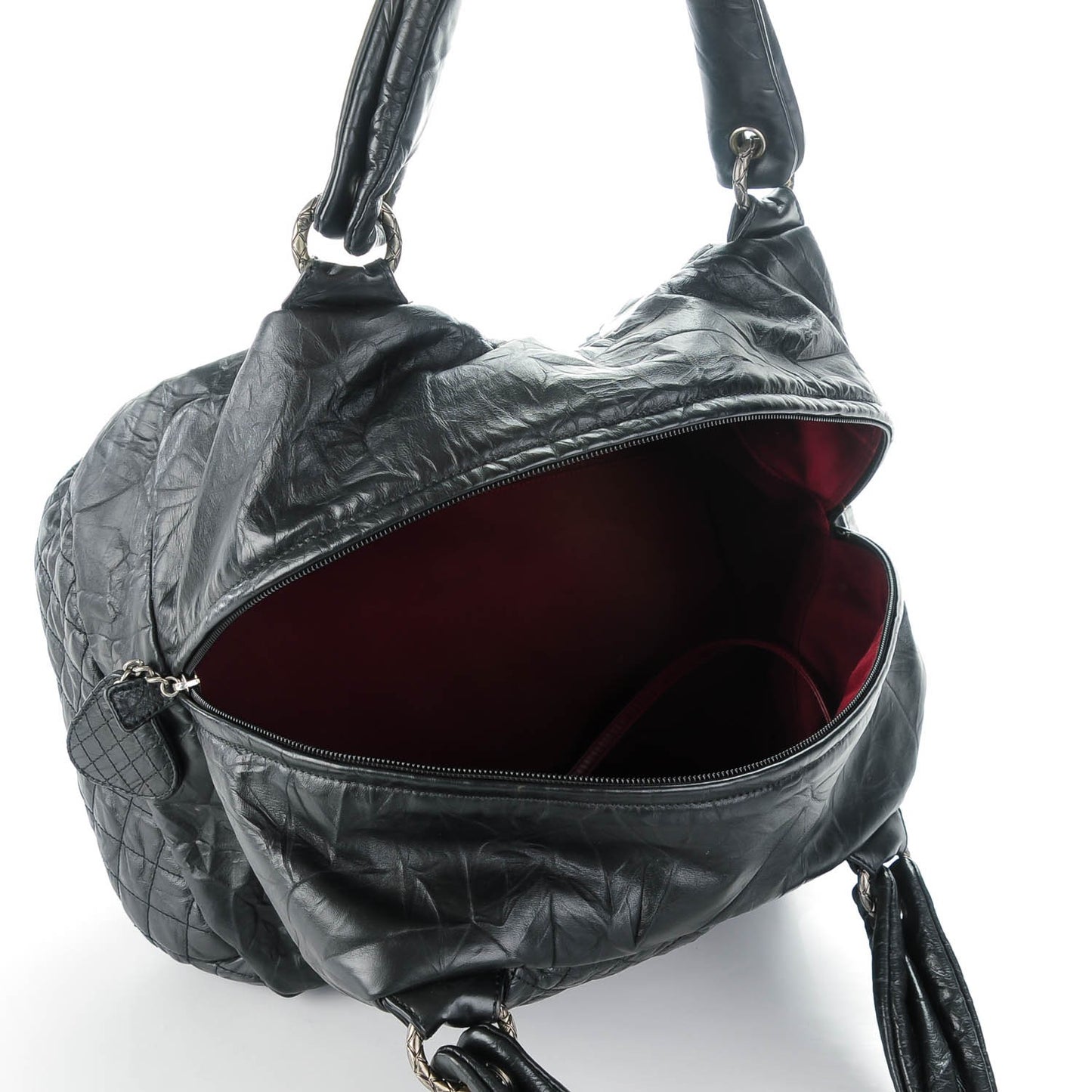 Aged Calfskin Coco Rider Bowling Bag Black