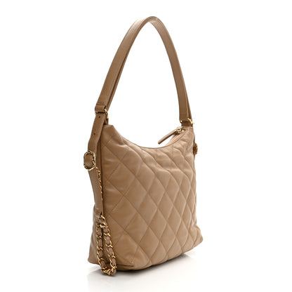 Chanel Lambskin Quilted Hobo Beige 3 of 8