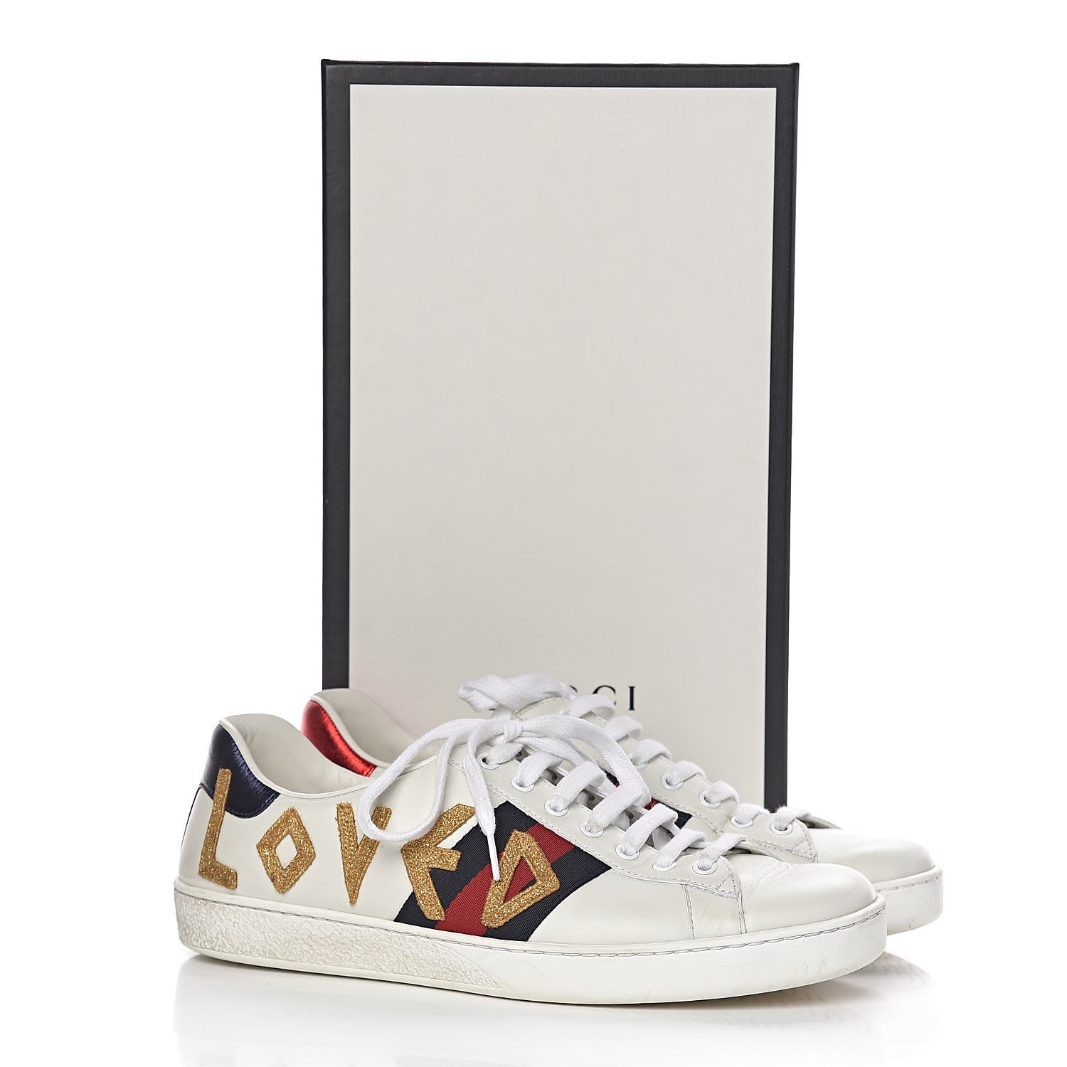 Gucci Calfskin Nappa Web LOVED Embroidered Mens Ace Sneakers 9 White Red Flame Notte 14 of 14