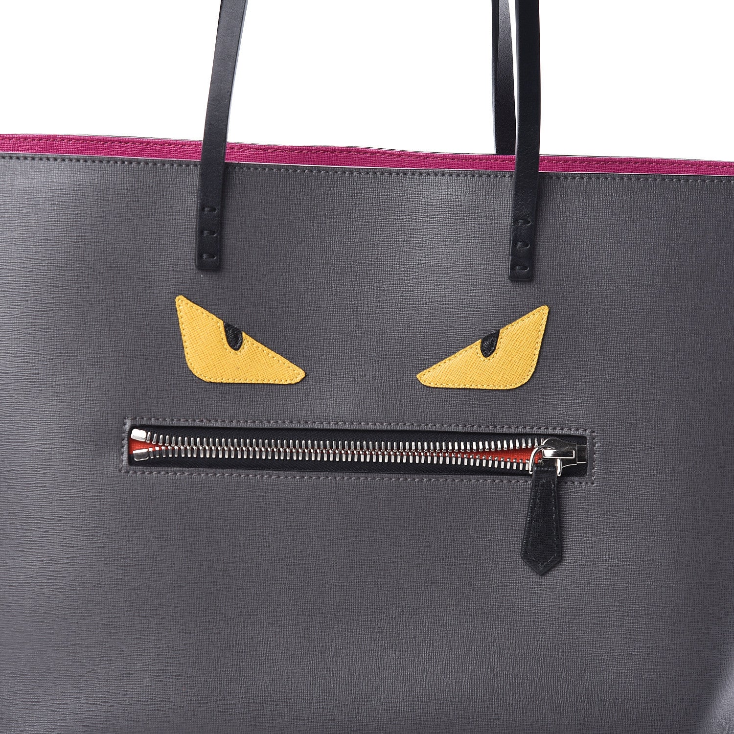 Fendi Vitello Elite Cuoio Monster Buggies Medium Roll Tote Carbone Black Multicolor Magenta 10 of 10