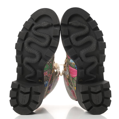 Gucci GG Supreme Monogram Flora Lace Up Combat Ankle Boots 38.5 Beige Multicolor Red 5 of 13