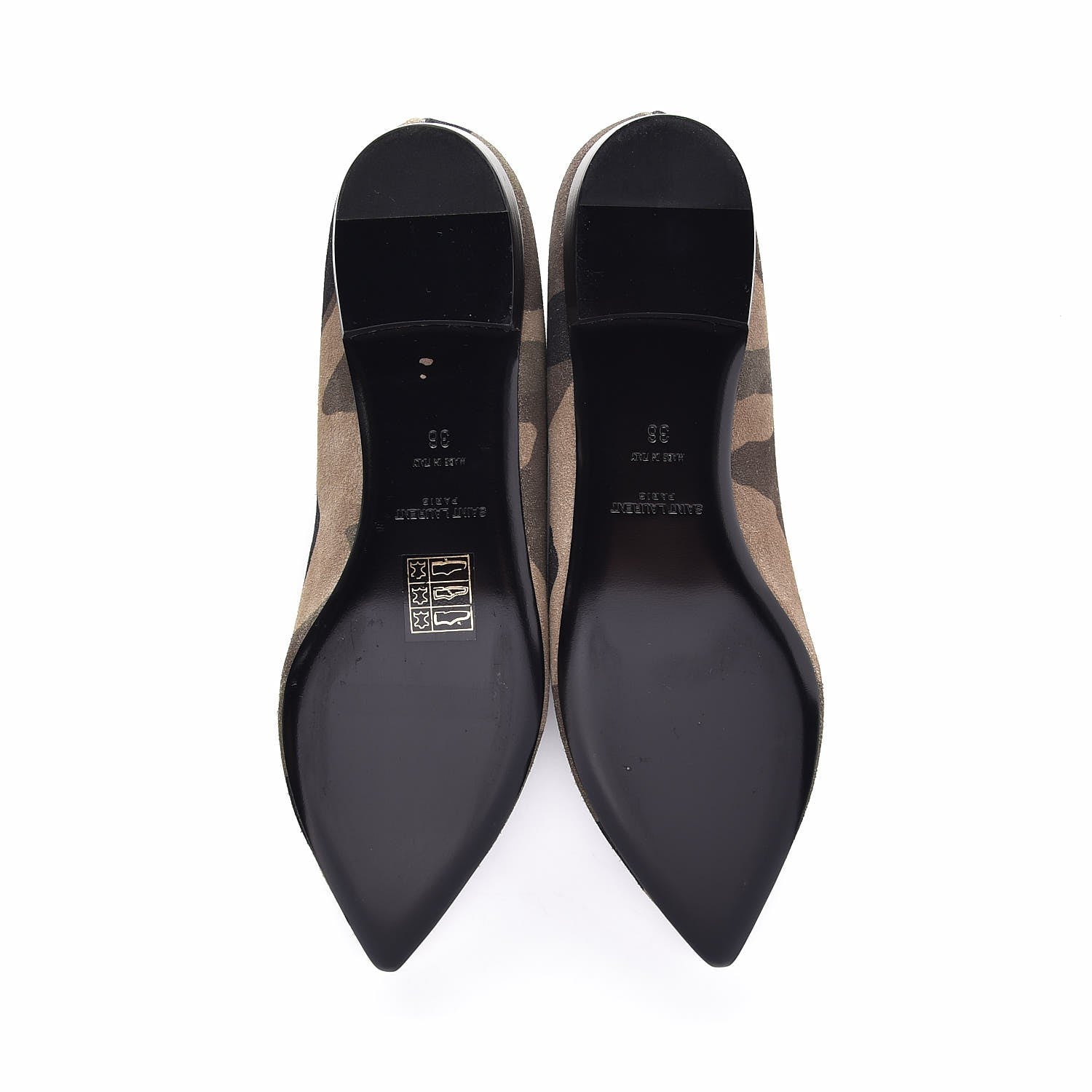 Saint Laurent Suede Camouflage Print Paris 10 Decolete Ballerina Flats 36 Green 7 of 16