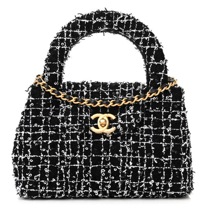 Chanel Tweed Quilted Nano Kelly Shopper Black White 1 of 12