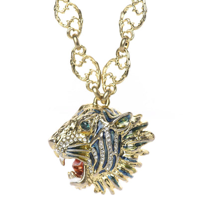 Gucci Metal Enamel Roaring Tiger Pendant Necklace Gold 3 of 4