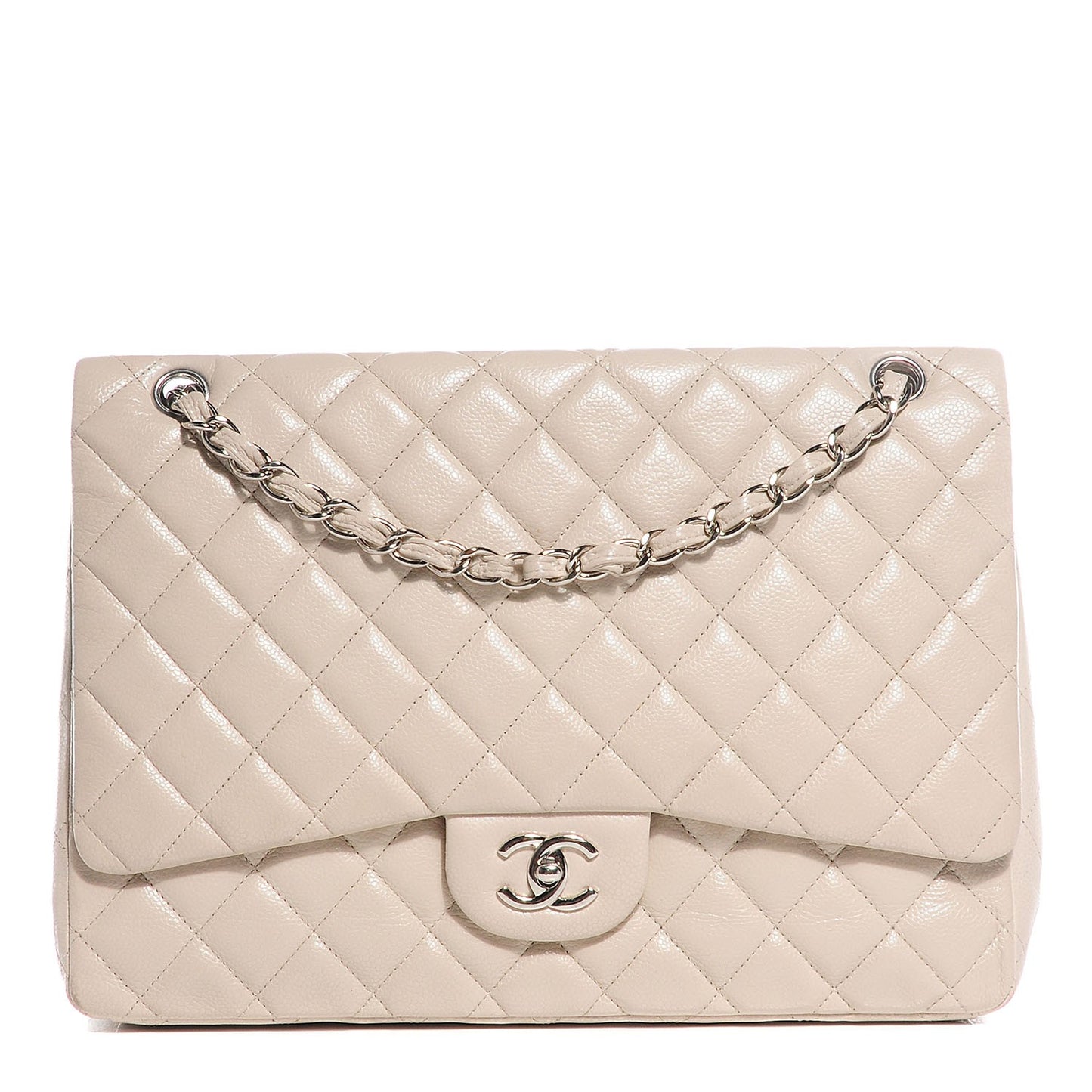 Caviar Maxi Single Flap Ecru