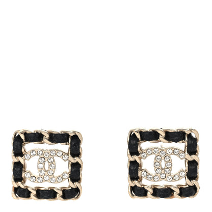 Chanel Crystal Lambskin Chain Sergeant Chanel Stud Earrings Black Gold 1 of 4