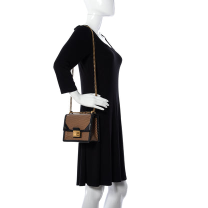 Fendi Vitello Liberty Glossy Lambskin Perforated Small Kan U Shoulder Bag Sand Mimosa Black 2 of 9
