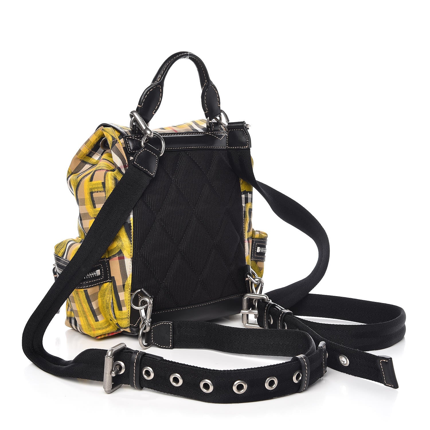 Burberry Calfskin Vintage Check Graffiti Print Small Rucksack Backpack Yellow 3 of 10