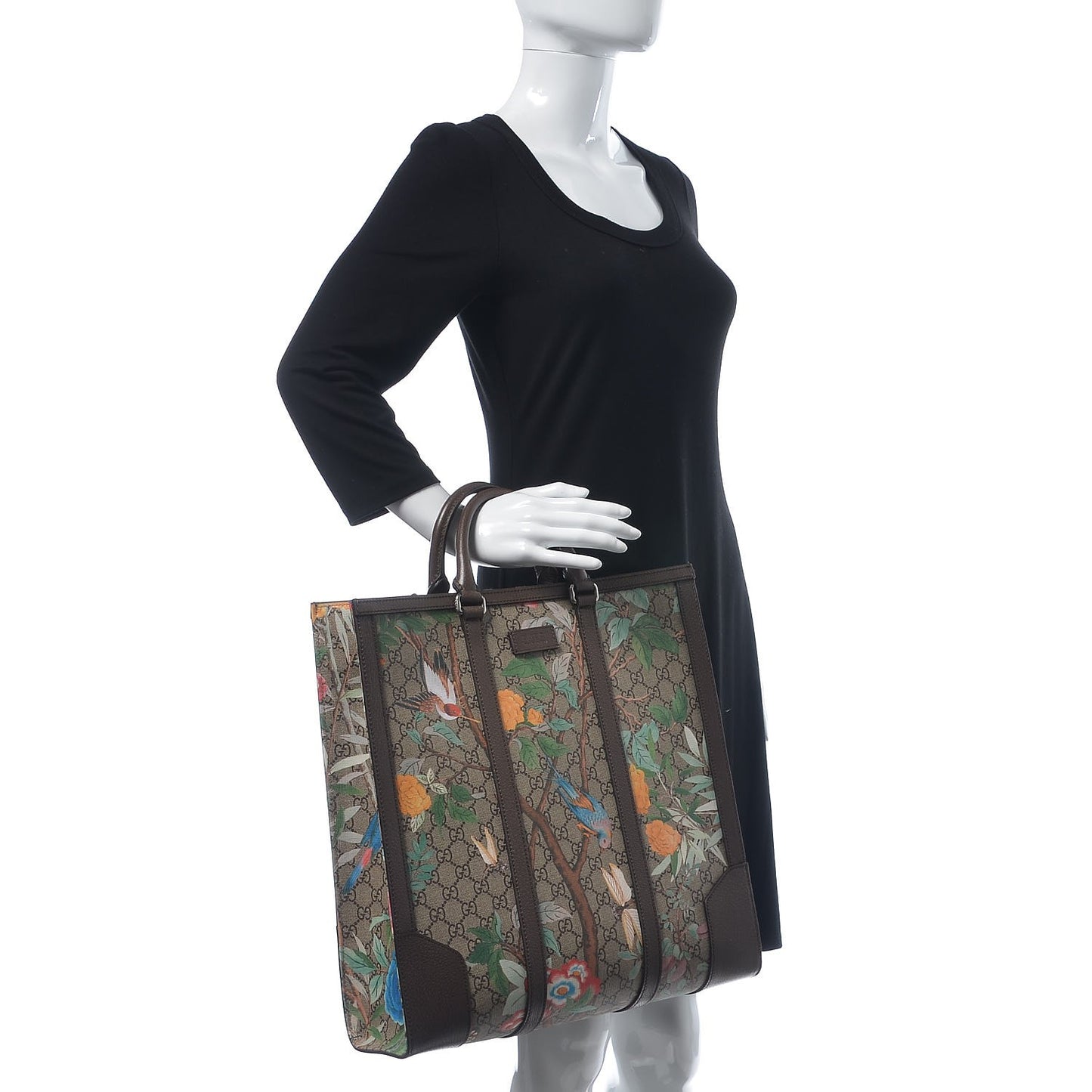 GG Supreme Monogram Tian Web Vertical Tote Beige Multicolor New Acero