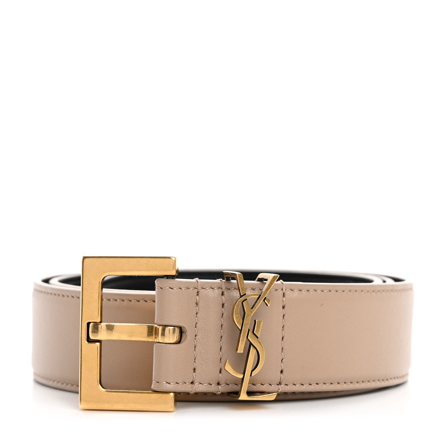 Smooth Calfskin Monogram Square Buckle Belt 80 32 Dark Beige