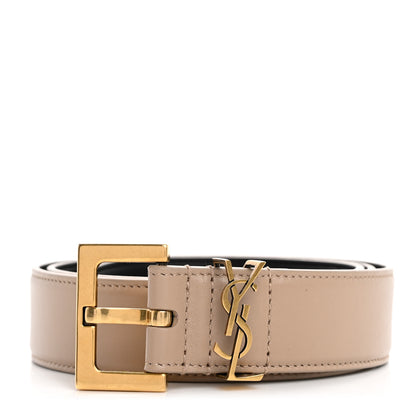 Saint Laurent Smooth Calfskin Monogram Square Buckle Belt 80 32 Dark Beige 1 of 6