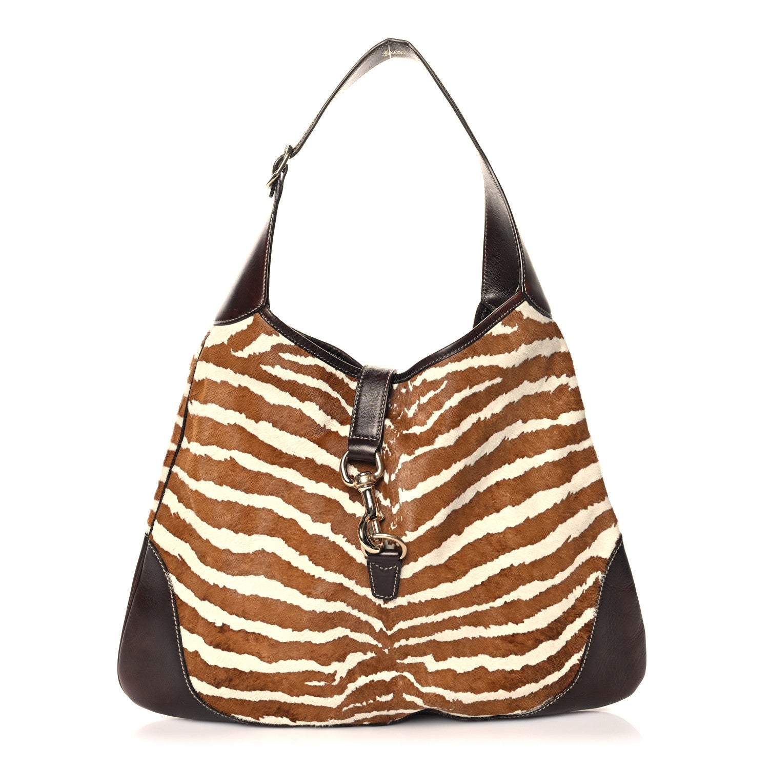 Gucci Pony Hair Zebra Print Large Jackie O Bouvier Hobo Brown 2 of 27
