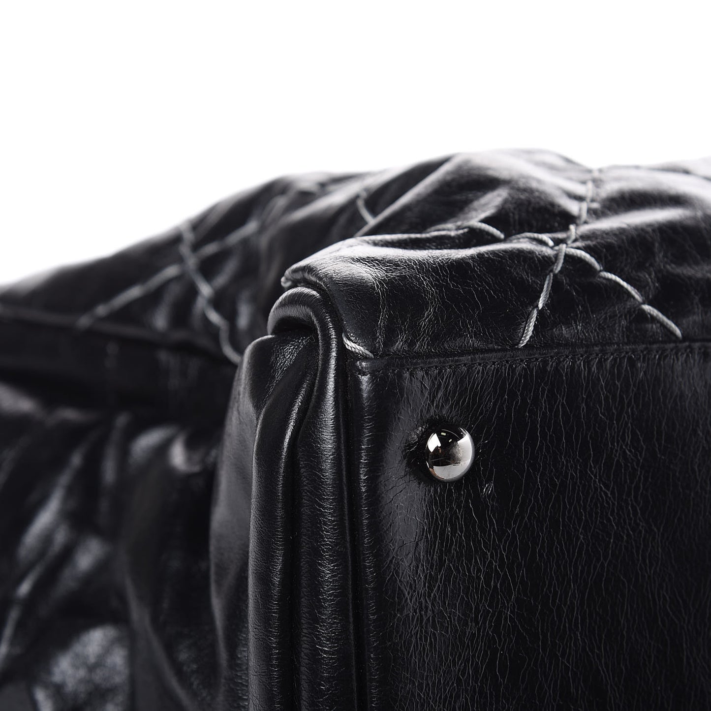 Glazed Goatskin Double Contrast Stitch Large Tote Black