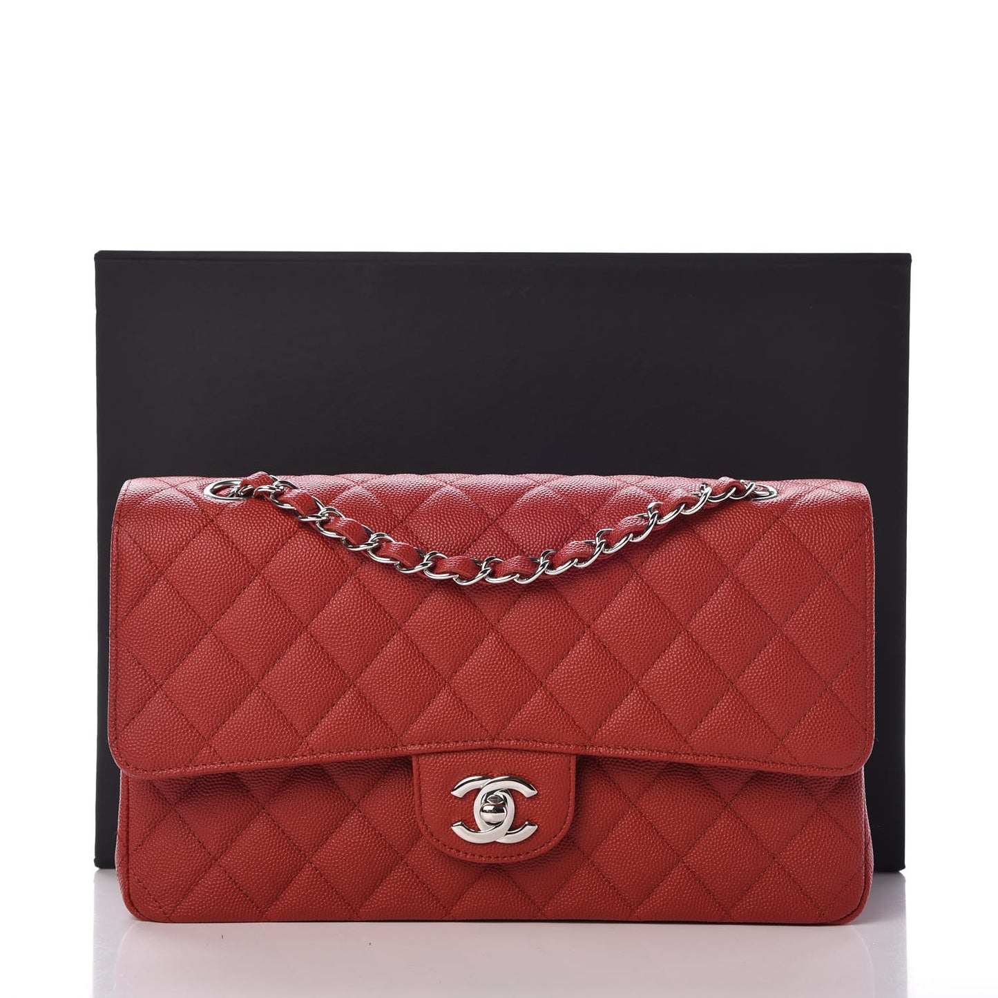 Caviar Quilted Medium Double Flap Red