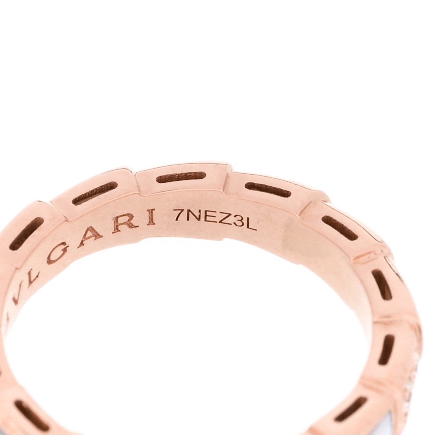 Bulgari 18K Rose Gold Diamond Mother of Pearl 4mm Serpenti Viper Band Ring 52 6 6 of 7