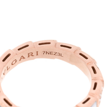 Bulgari 18K Rose Gold Diamond Mother of Pearl 4mm Serpenti Viper Band Ring 52 6 6 of 7