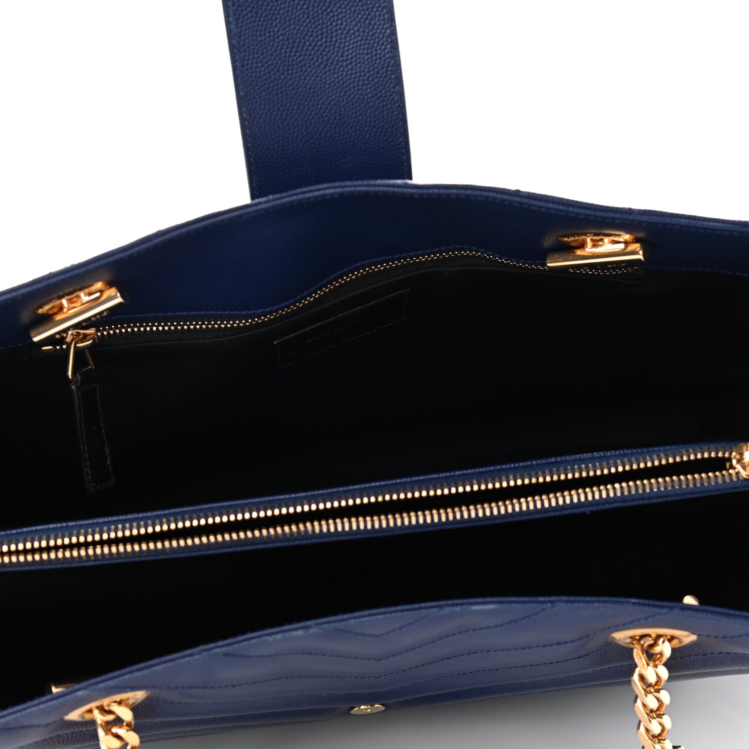 Saint Laurent Grain De Poudre Matelasse Chevron Monogram Shopping Bag Deep Marine 5 of 9