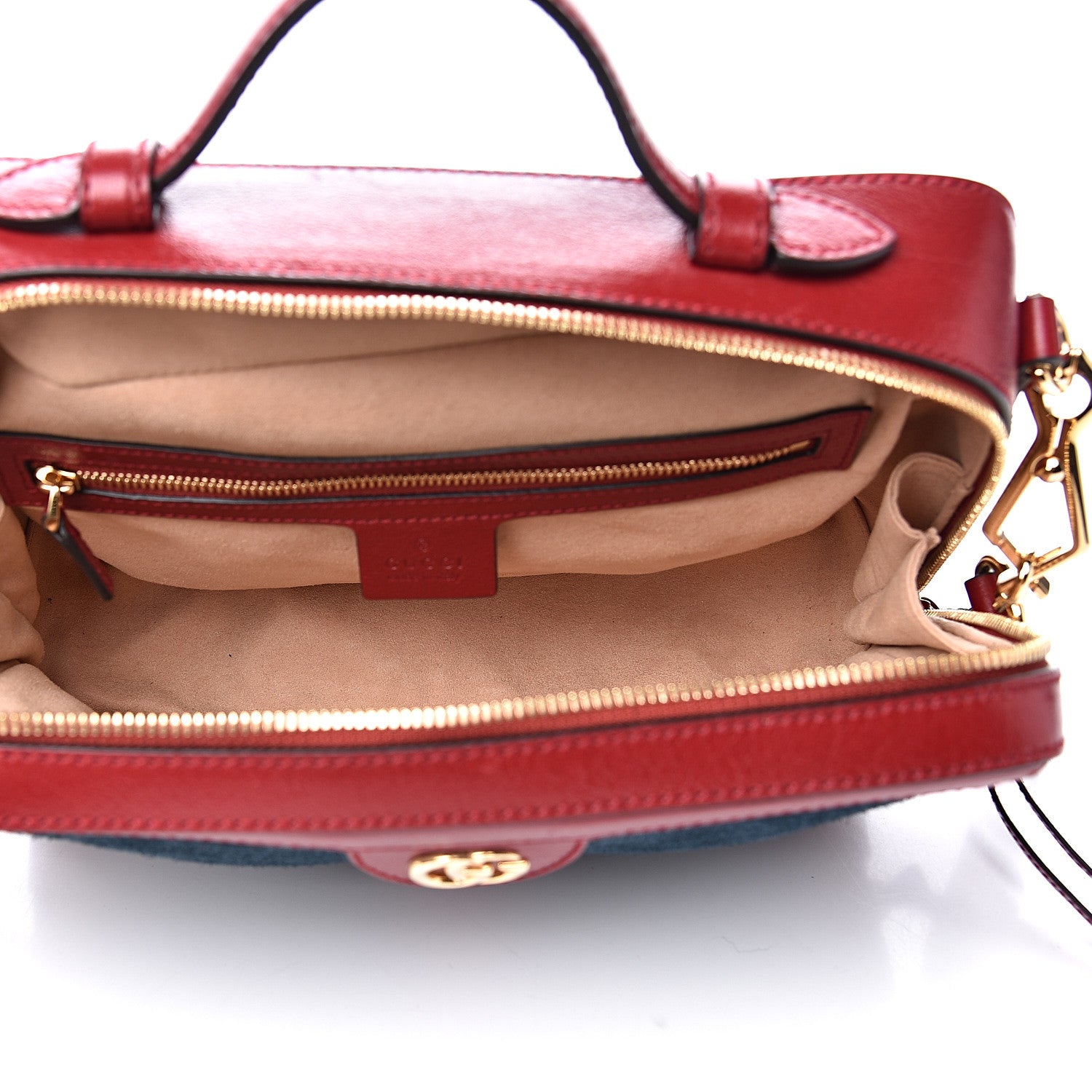 Gucci Suede Calfskin Web Small Ophidia Top Handle Shoulder Bag New Blue Romantic Cherry 4 of 12