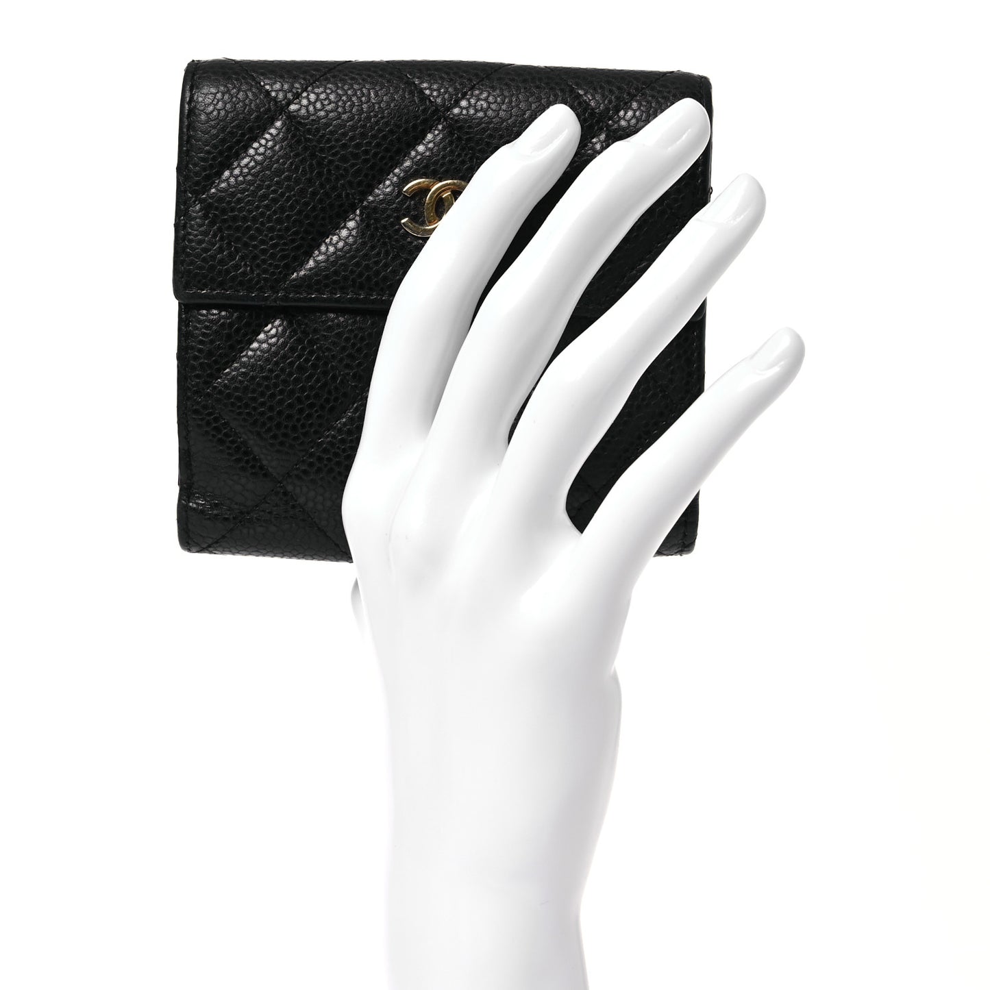 Caviar Quilted Compact French Flap Wallet Black