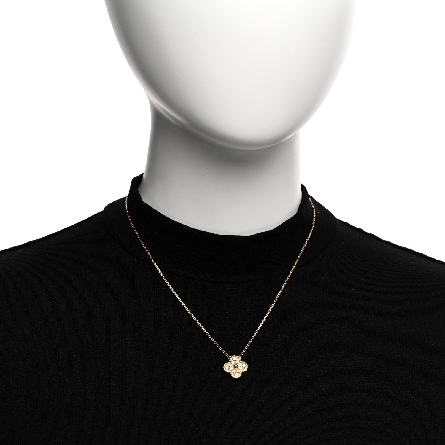 Van Cleef & Arpels 18K Yellow Gold Diamond Vintage Alhambra Pendant Necklace 2 of 4