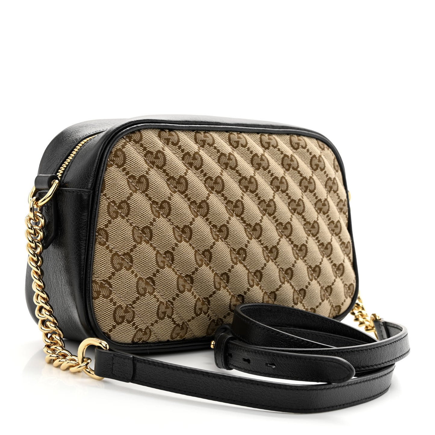Monogram Matelasse Diagonal Small GG Marmont Chain Shoulder Bag Beige Black
