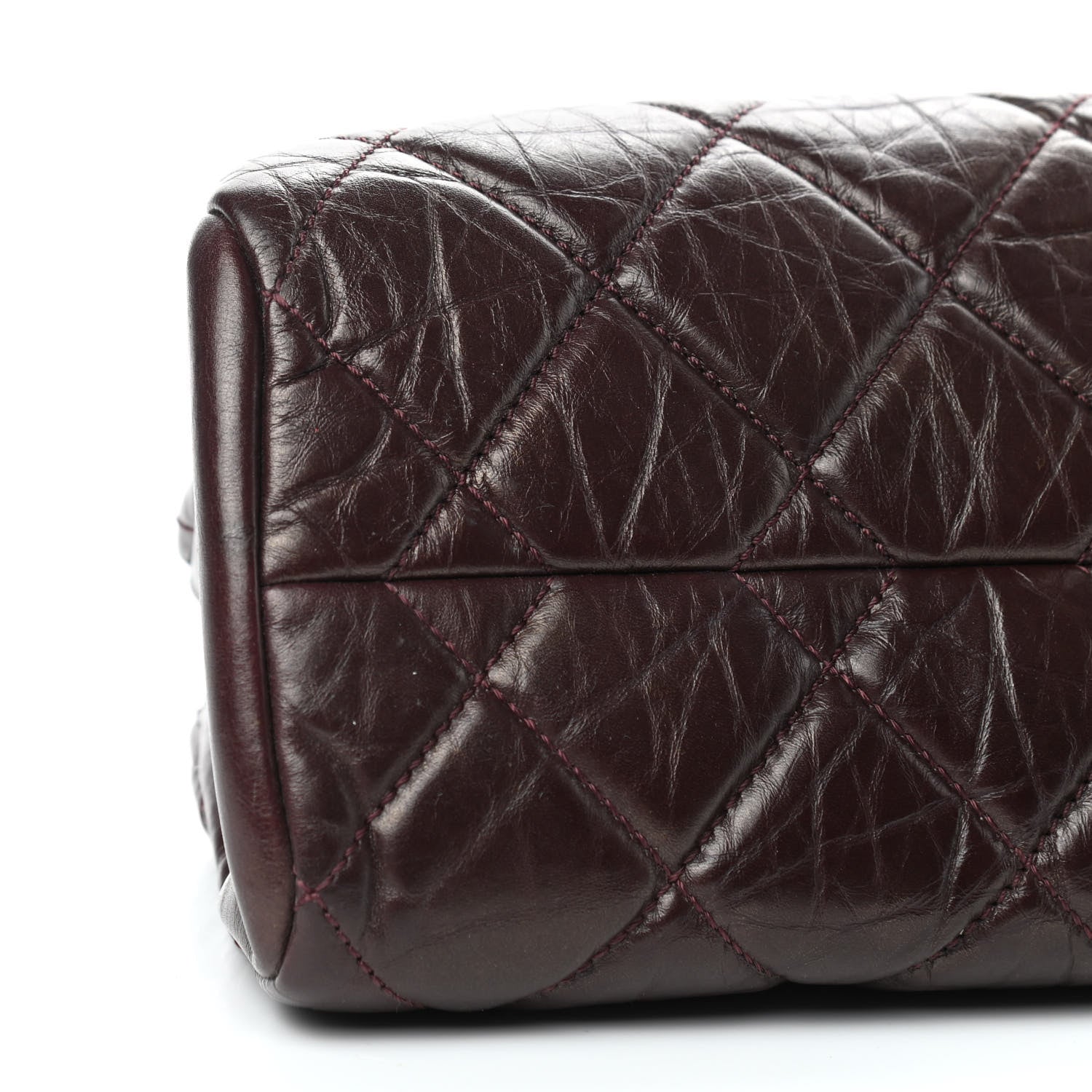 Chanel Aged Calfskin Quilted Medium Just Mademoiselle Bowling Bag Brown 8 of 10