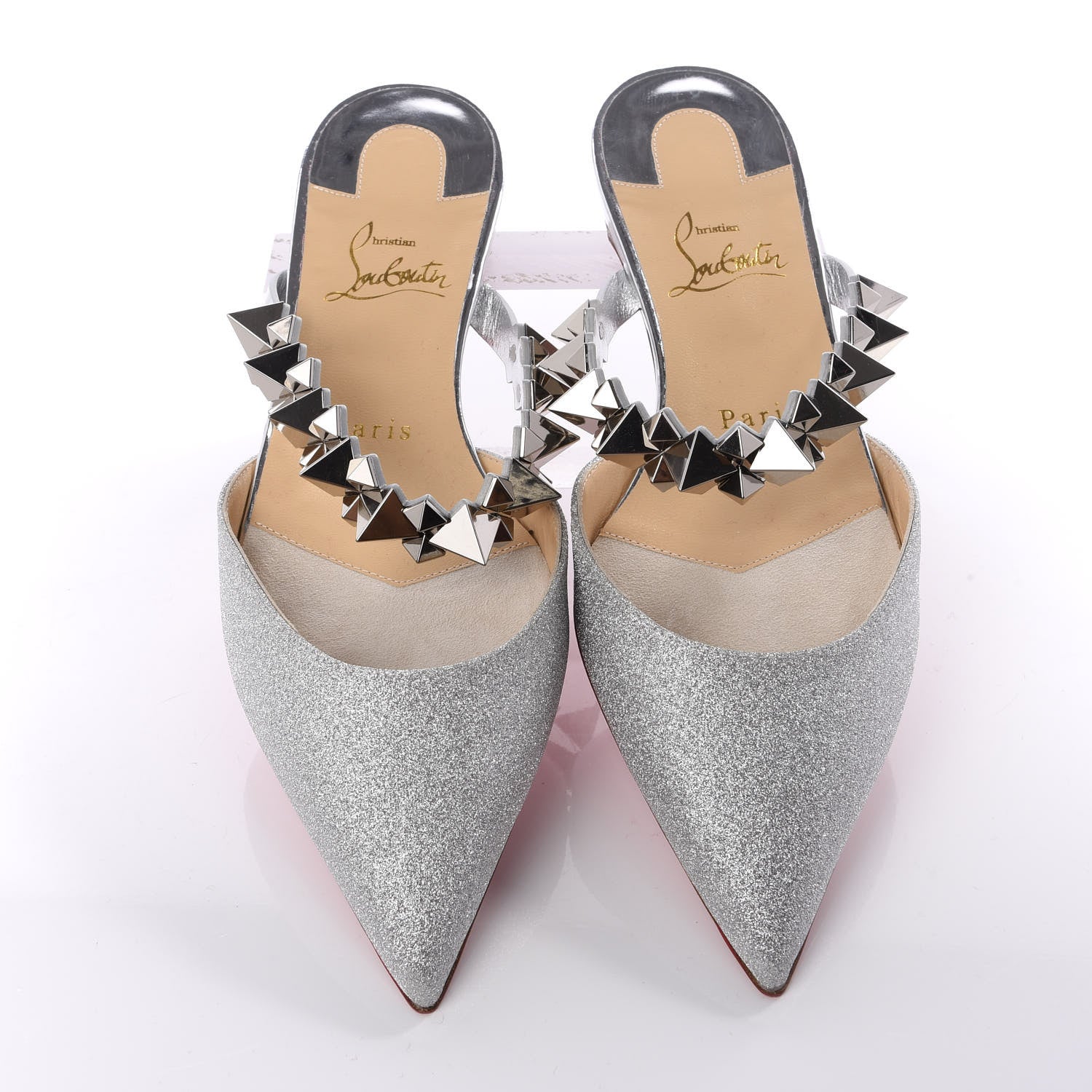 Christian Louboutin Mini Glitter Planet Choc Flat Mules 37.5 Silver 5 of 9