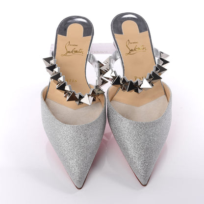 Christian Louboutin Mini Glitter Planet Choc Flat Mules 37.5 Silver 5 of 9