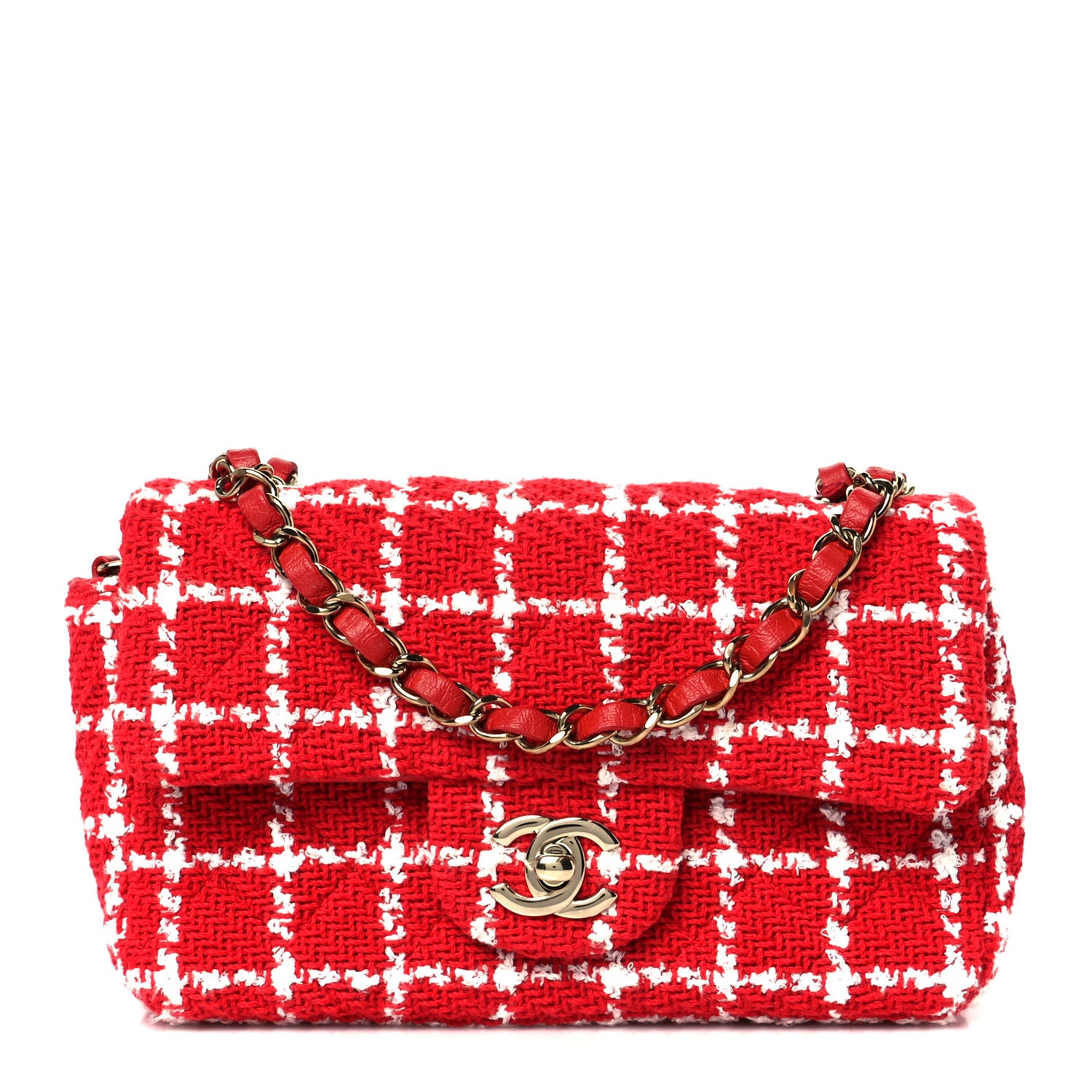 Chanel Tweed Quilted Mini Rectangular Flap White Red 1 of 11