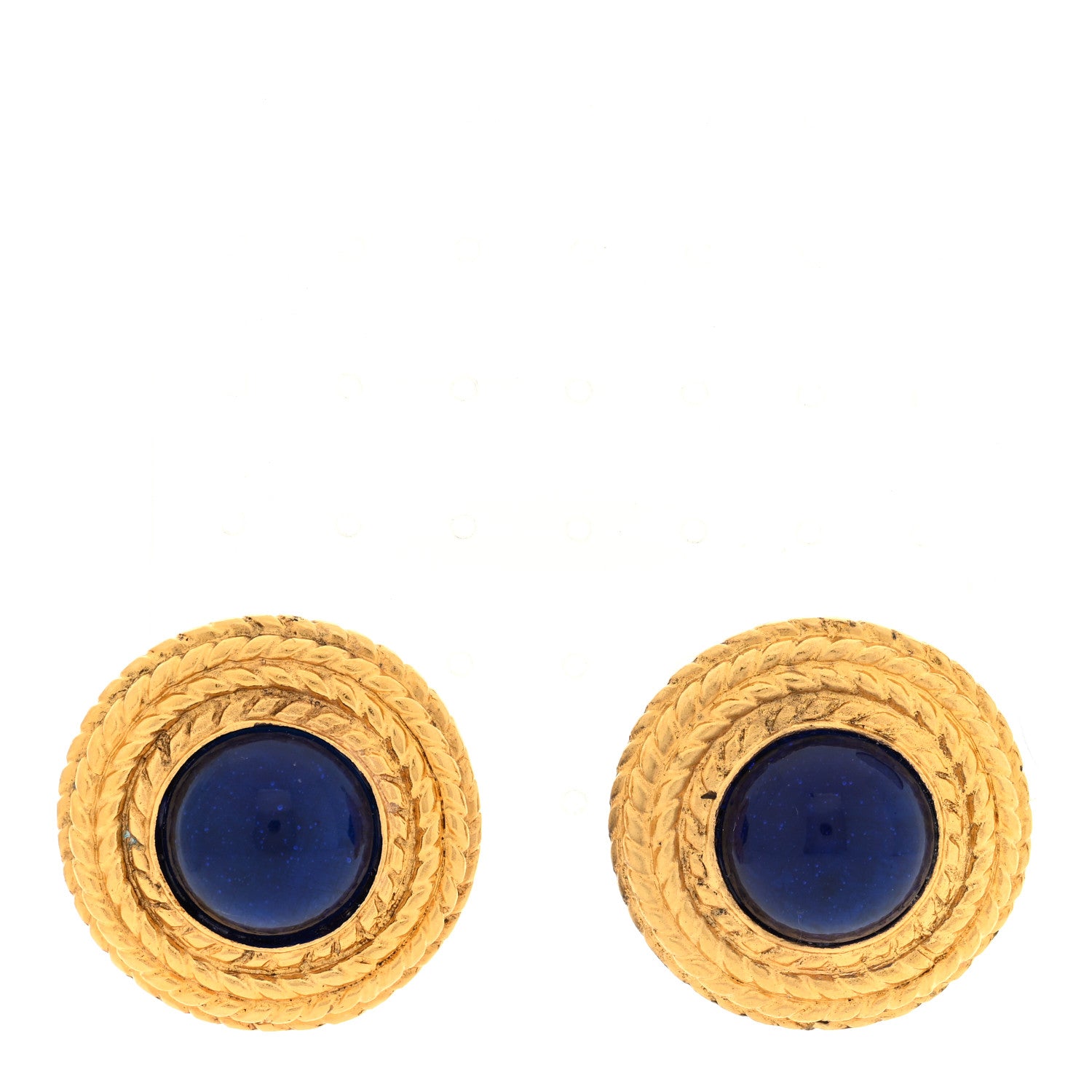 Chanel Poured Glass CC Clip On Earrings Gold Blue 1 of 4