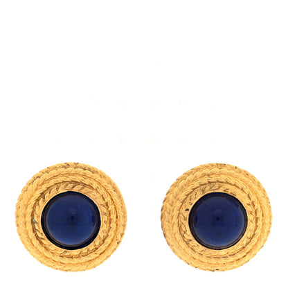 Chanel Poured Glass CC Clip On Earrings Gold Blue 1 of 4