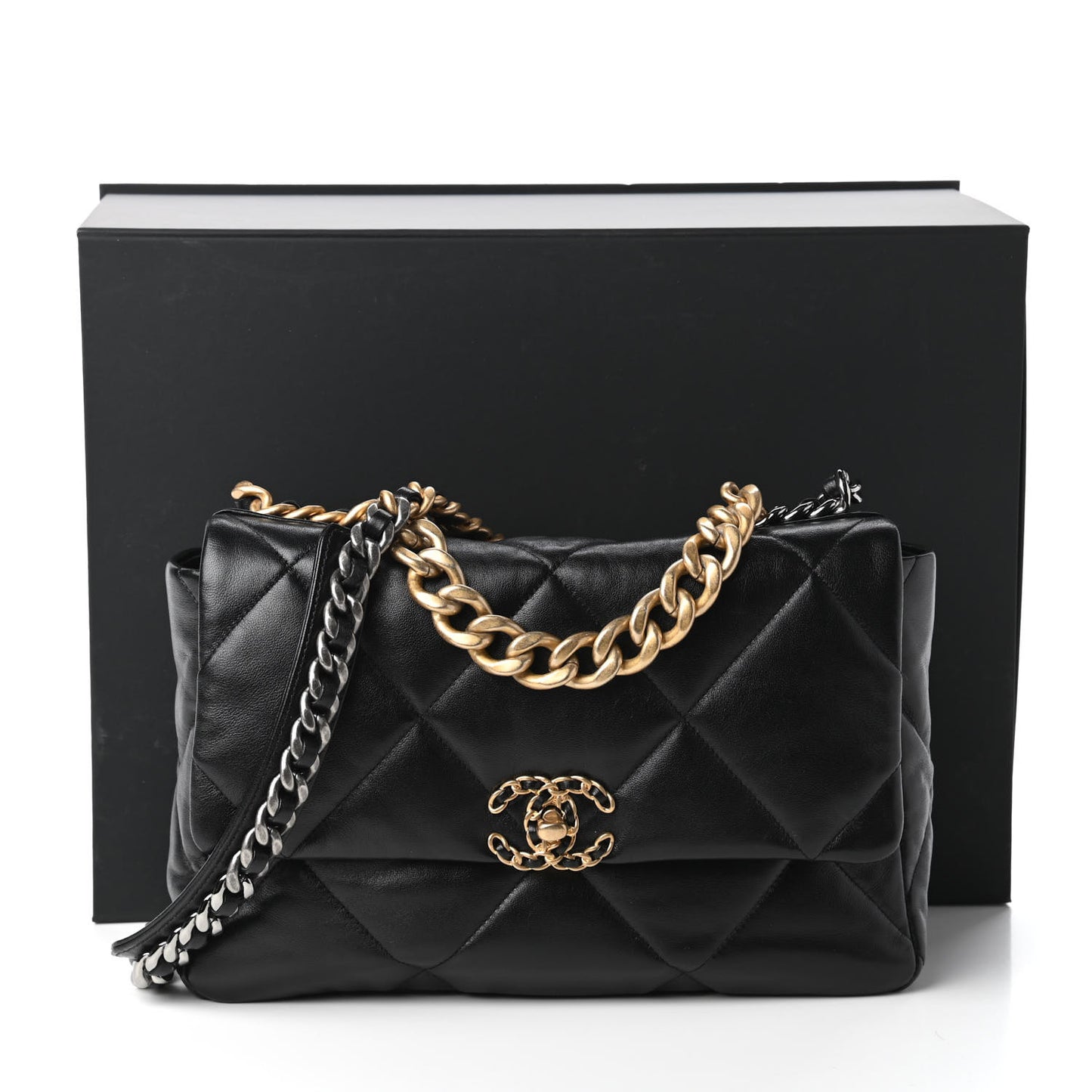 Lambskin Quilted Large Chanel 19 Flap Black