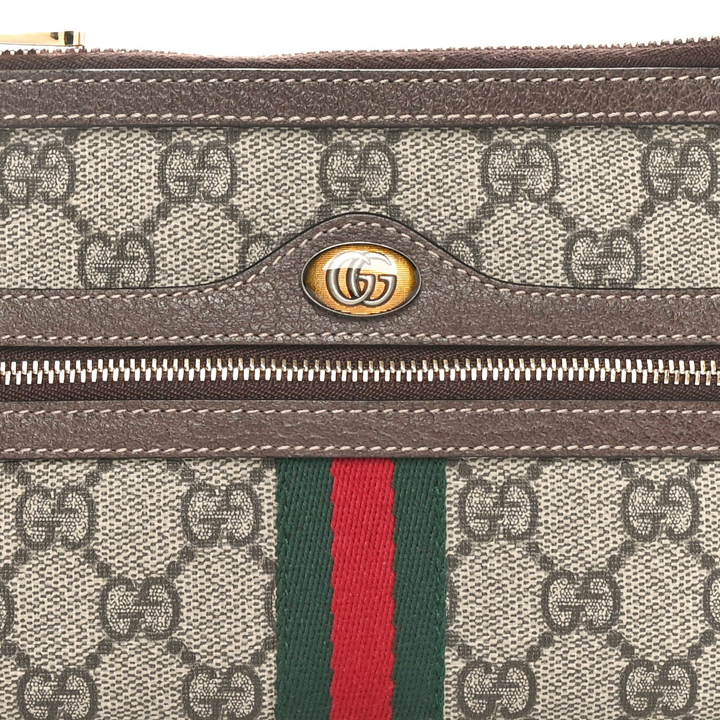 GG Supreme Monogram Web Small Ophidia Pouch Clutch Beige New Acero