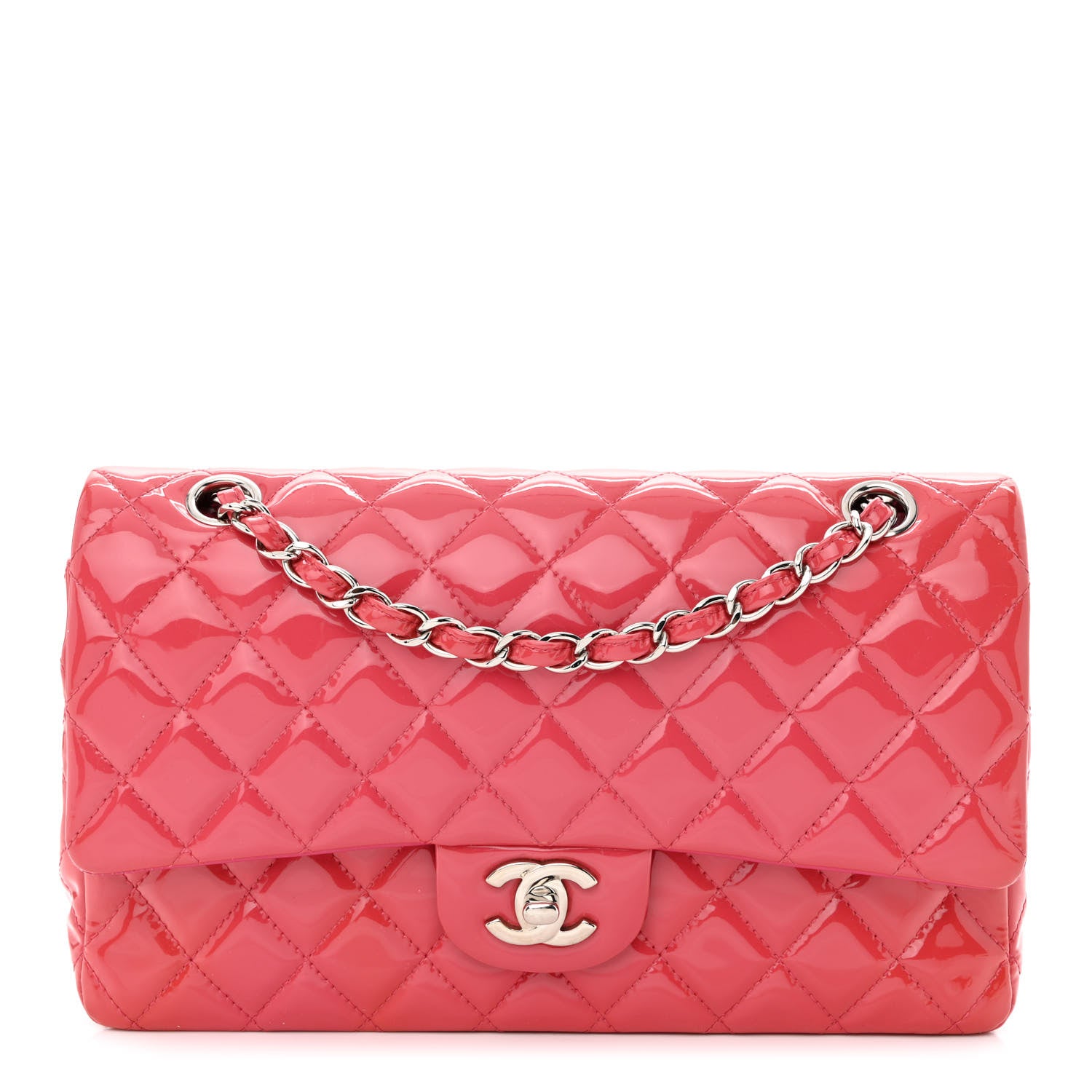 Chanel Patent Quilted Medium Double Flap Pink 1 of 16
