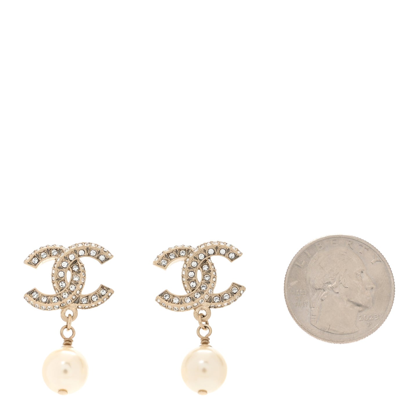 Crystal Timeless CC Pearl Drop Earrings Light Gold