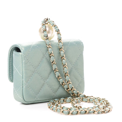 Chanel Iridescent Caviar Quilted Pearl On Top Coin Purse With Chain Light Green 4 of 12
