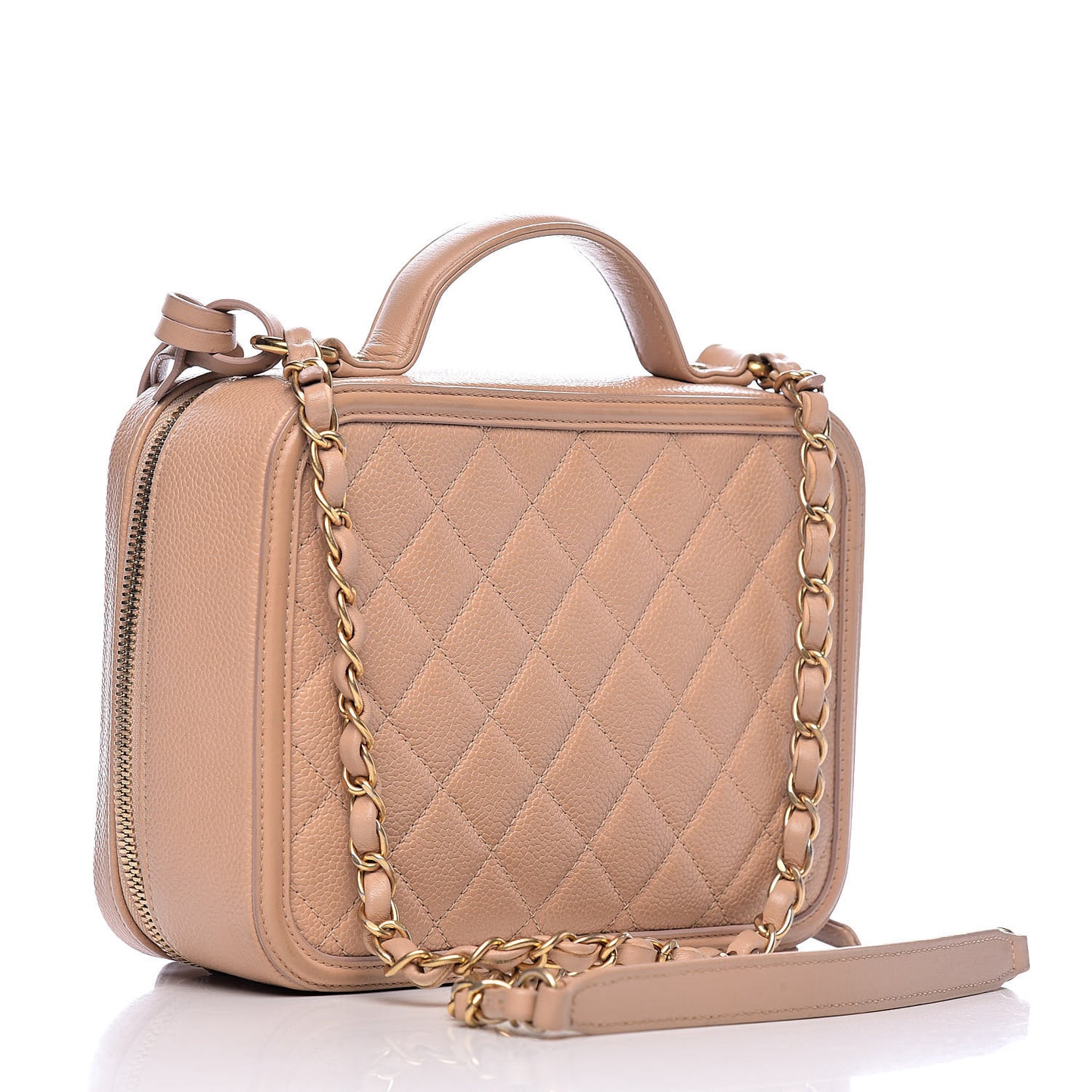Caviar Quilted Medium CC Filigree Vanity Case Beige