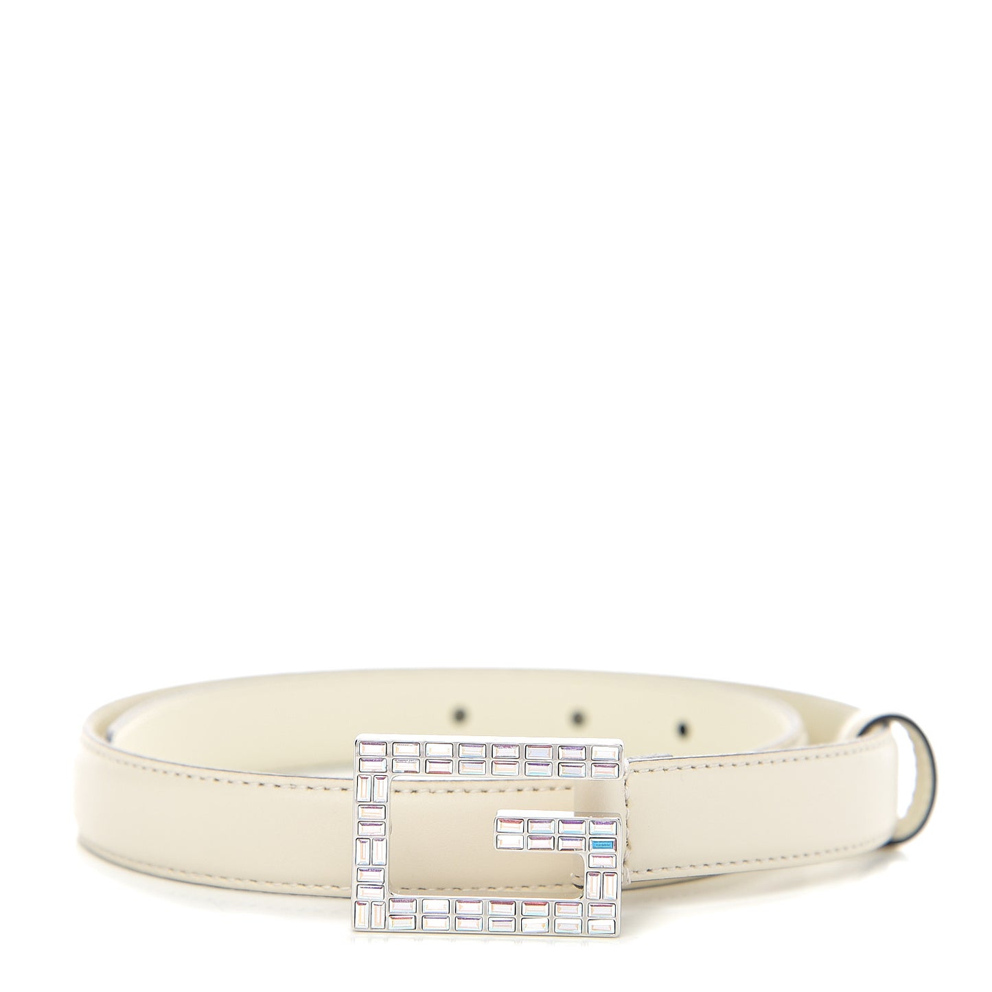 Moon Calfskin Crystal Square G Madelyn 20mm Belt 65 26 White
