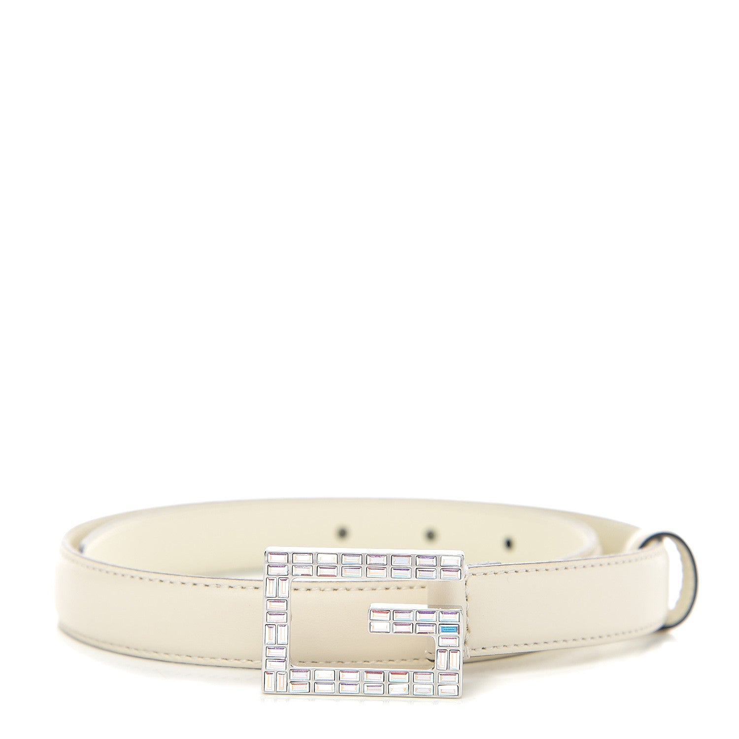 Gucci Moon Calfskin Crystal Square G Madelyn 20mm Belt 65 26 White 1 of 6