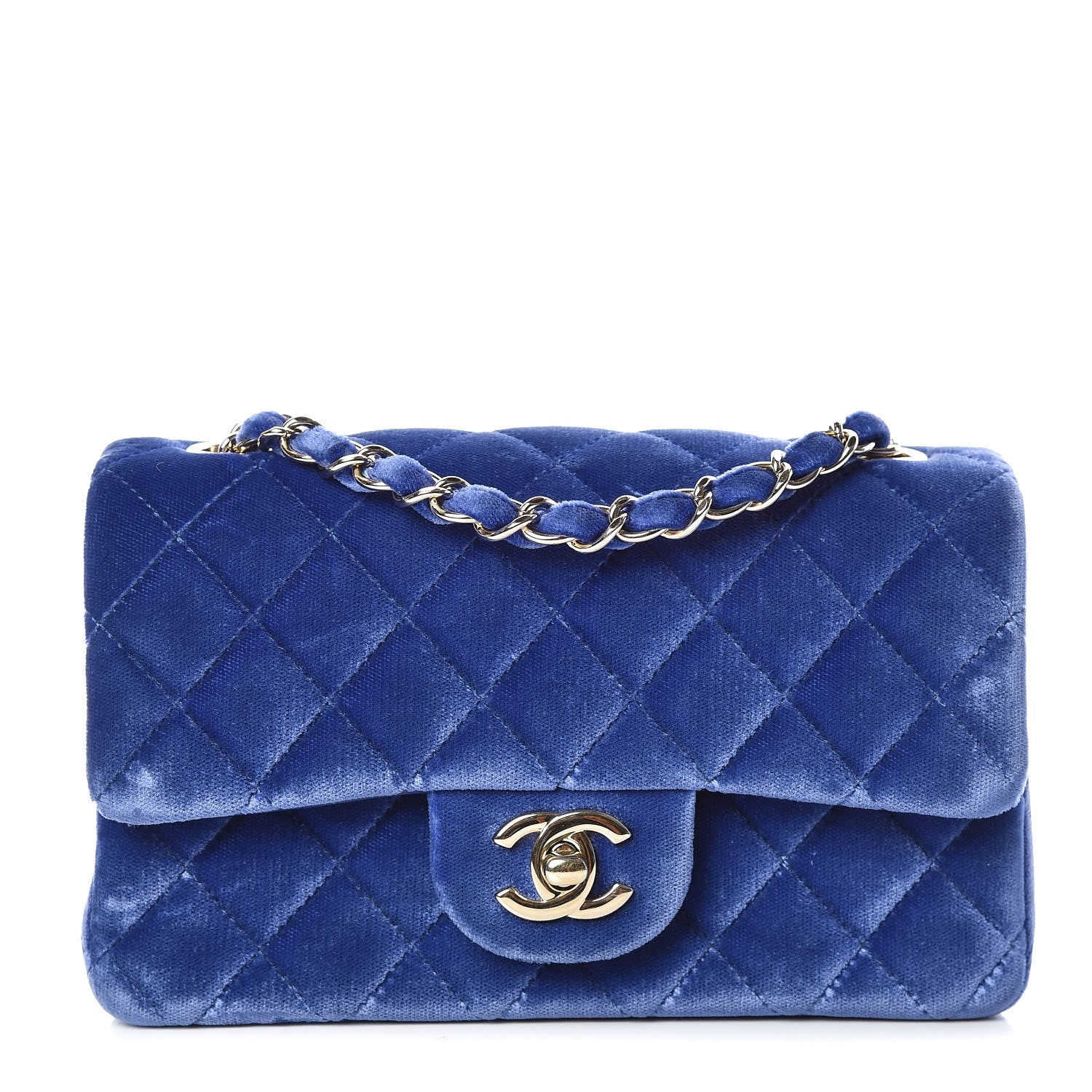 Chanel Velvet Quilted Mini Rectangular Flap Blue 1 of 10