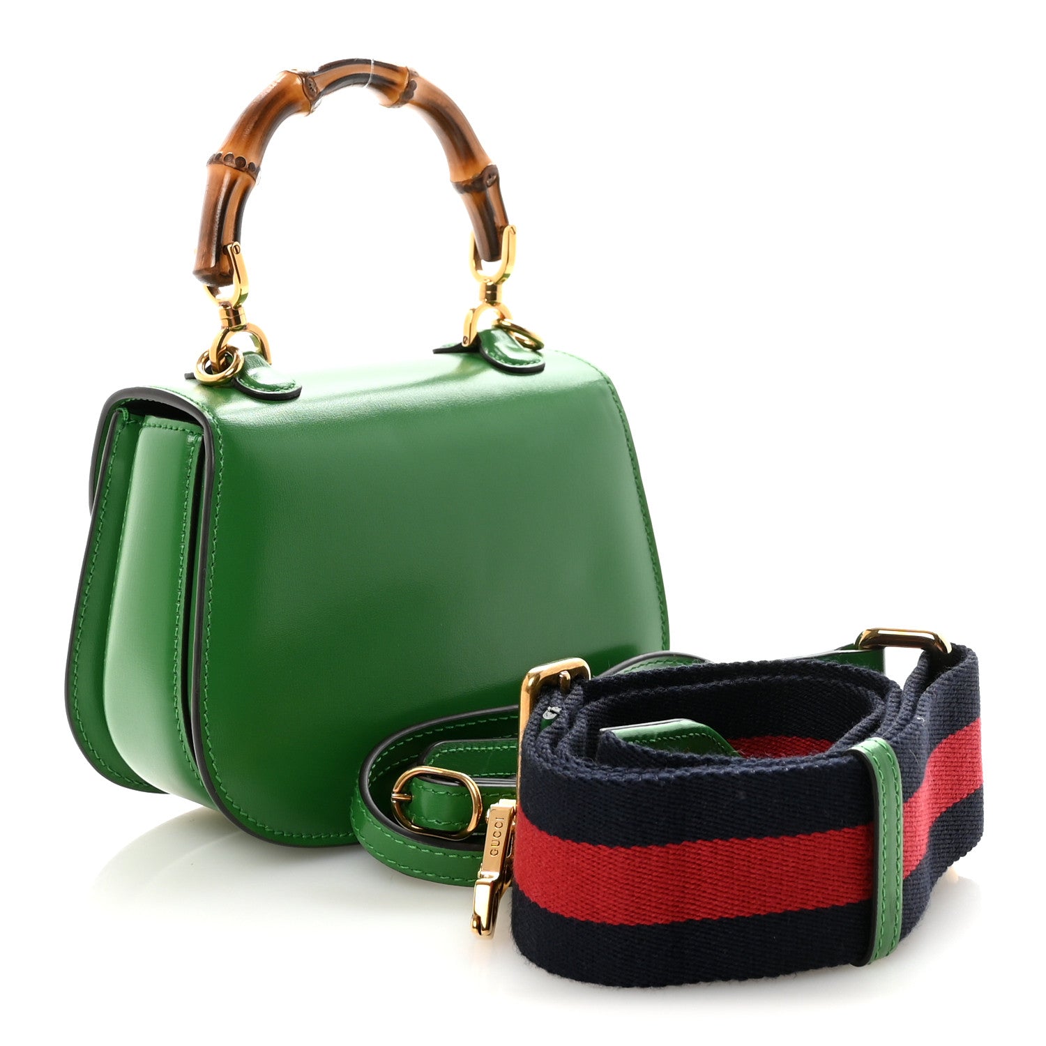 Gucci Boarded Dyana Lux Calfskin Web Small Bamboo 1947 Top Handle Bag Spring Green 3 of 9