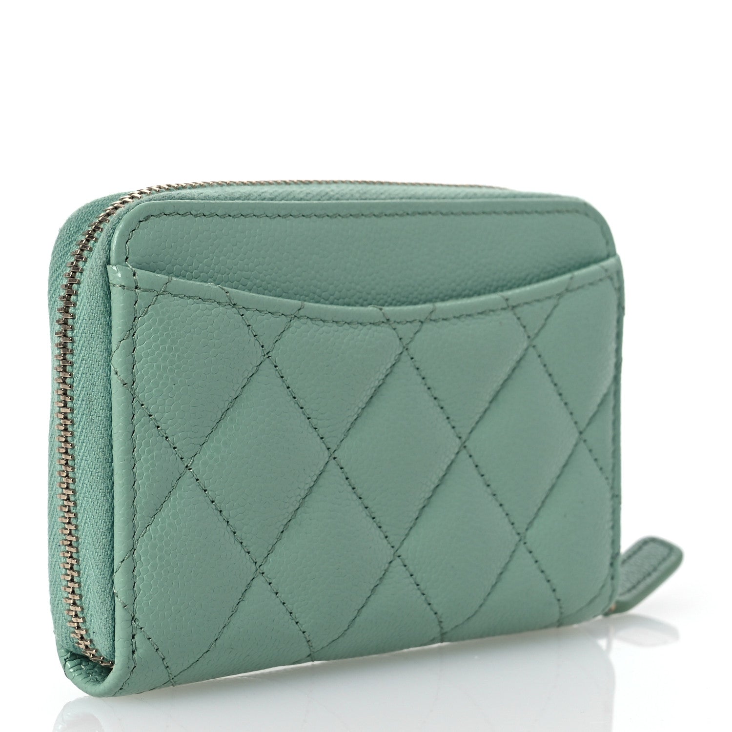 Chanel Caviar Quilted Zip Around Coin Purse Wallet Dark Green 3 of 10