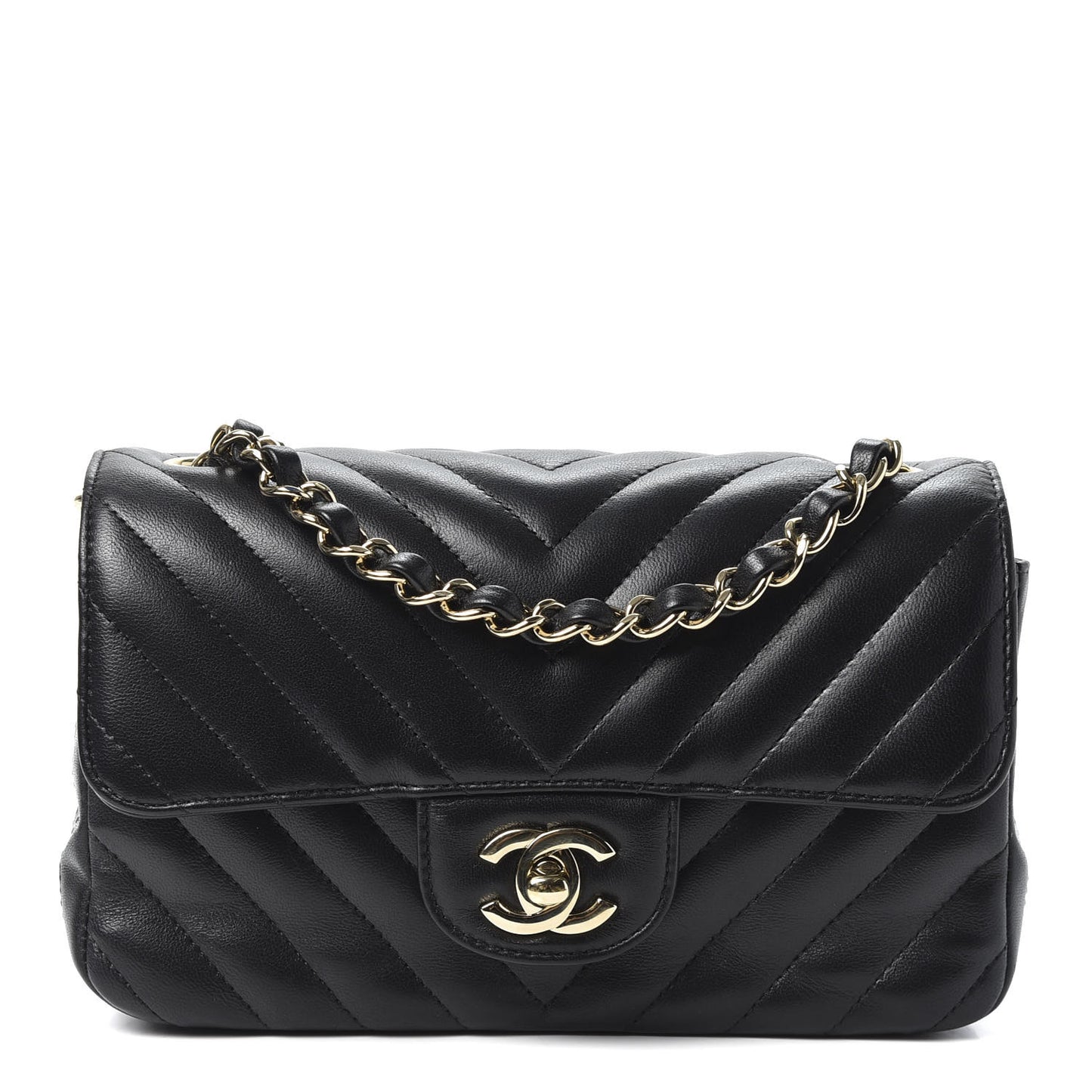 Lambskin Chevron Quilted Mini Rectangular Flap Black